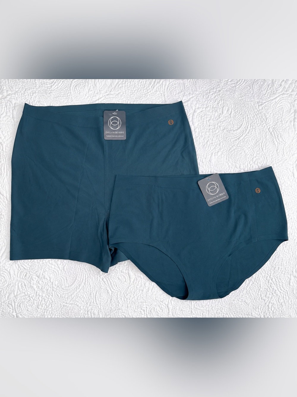 Evelyn & Bobbie NWT Full Brief Panty & Slip Short Set Teal Seamless High Rise